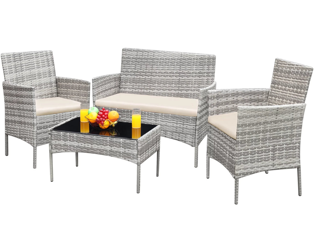 4 Pieces PE Rattan Wicker Patio Conversation Set D46065