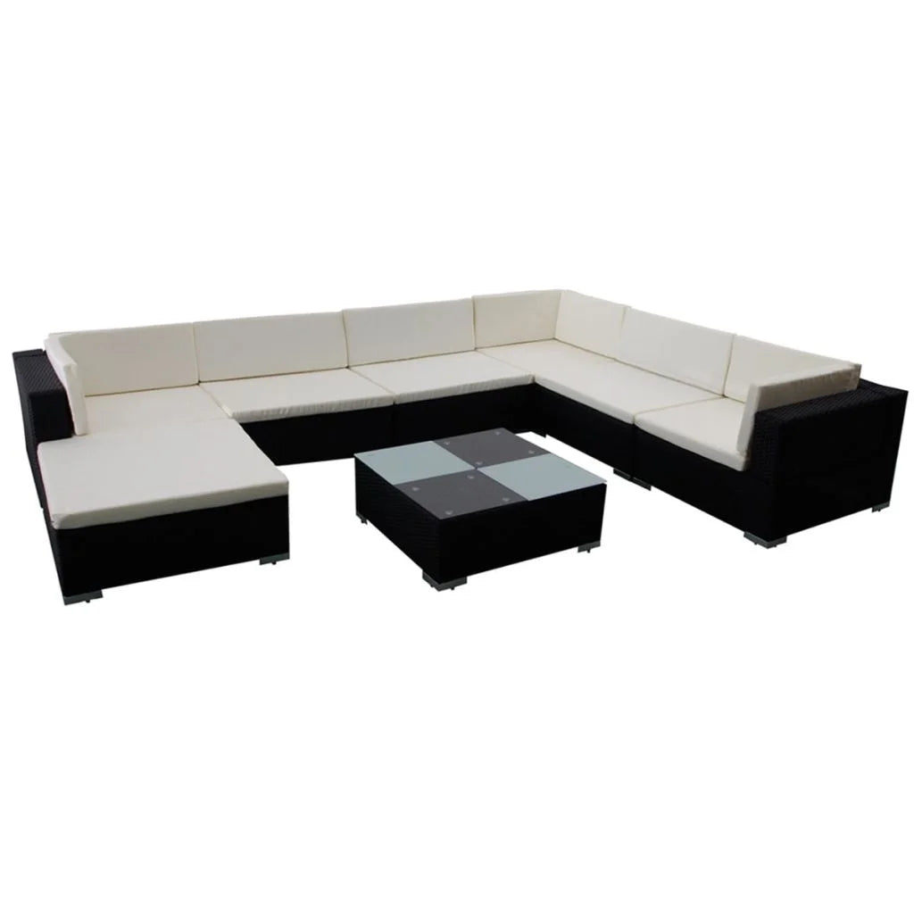 Black Poly Rattan 8 Piece Patio Lounge Set with Cushions F6887
