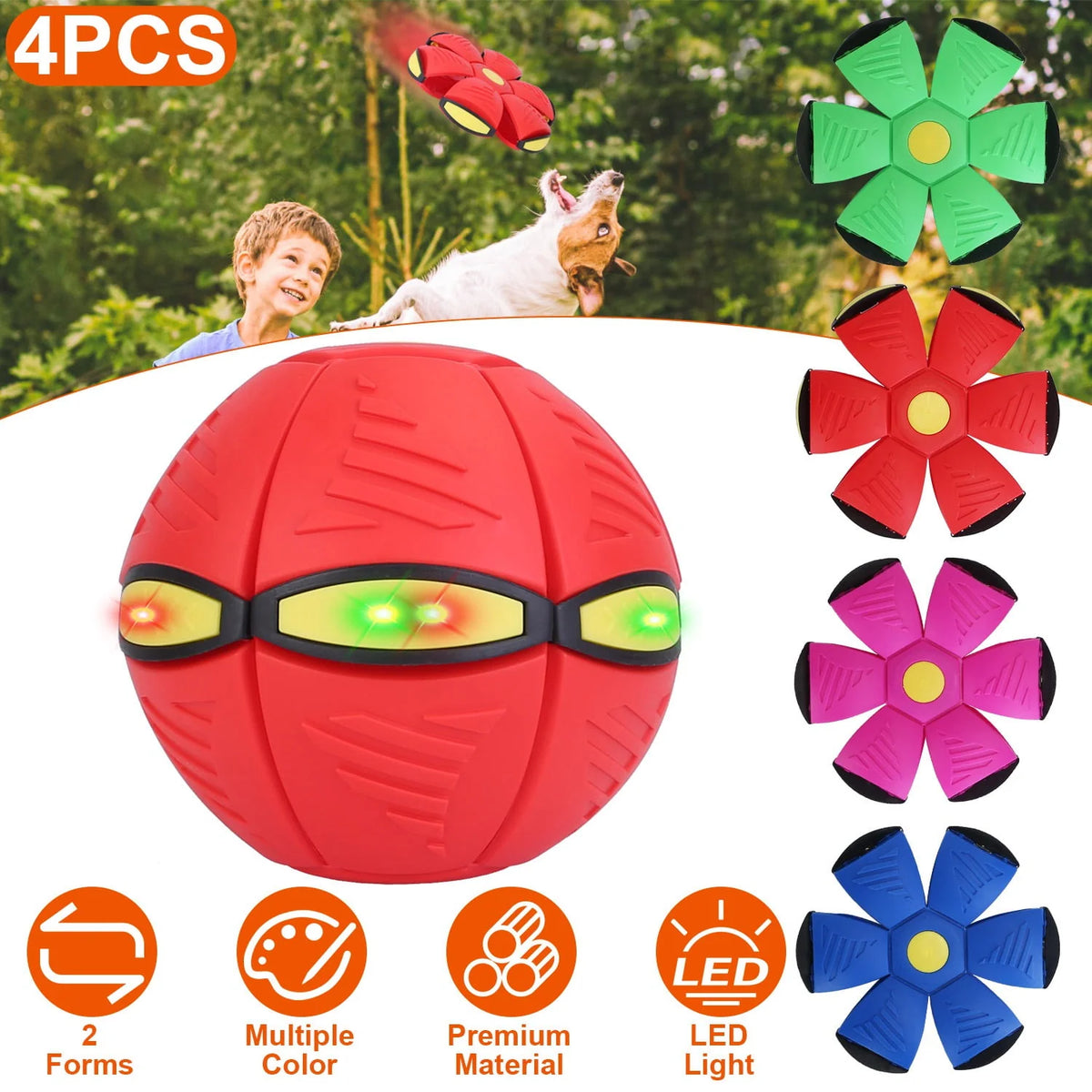 4 Pack LED Flying Saucer Ball Dog Toy O36107