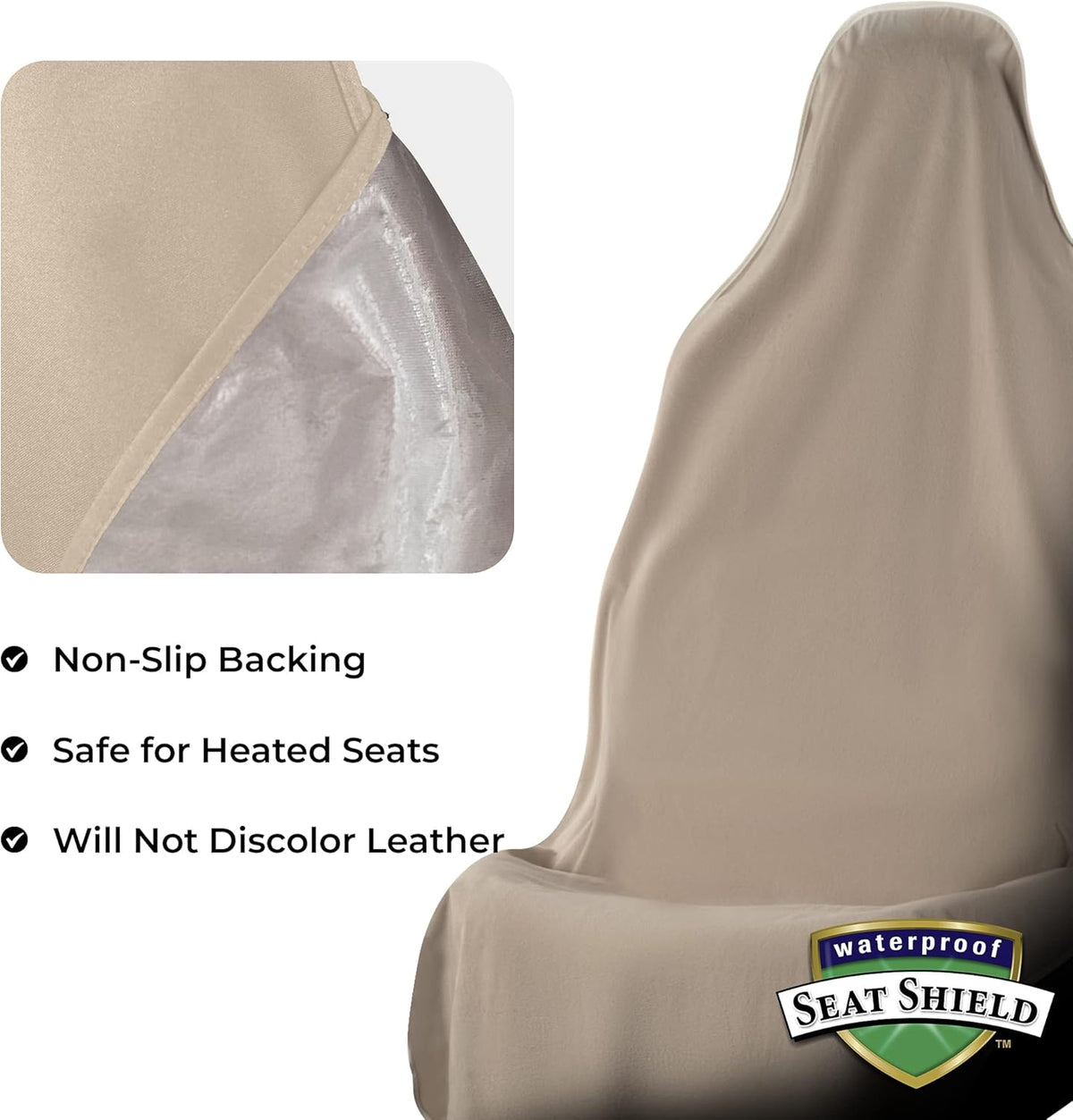 Tan Non-Slip Removable Car Seat Cover Pack of 2 I33797