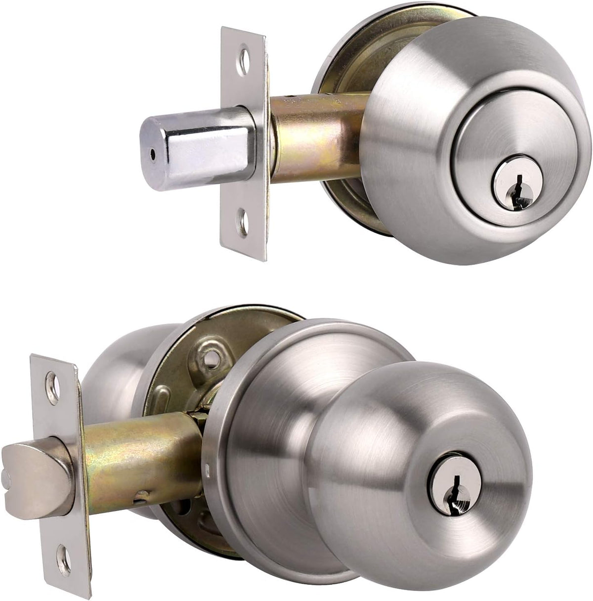 Entry Door Knob and Deadbolt Lock Set with Single Cylinder Deadbolt Keyed Alike Combo Pack T3972