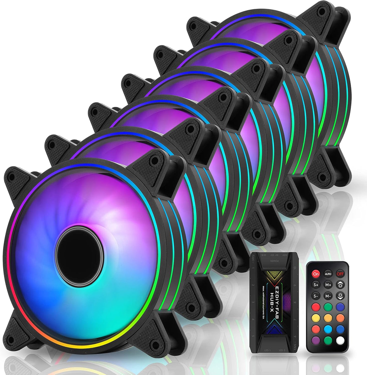 6 Pack 120mm RGB Addressable PC Case Fan with Hub and Remote P595234