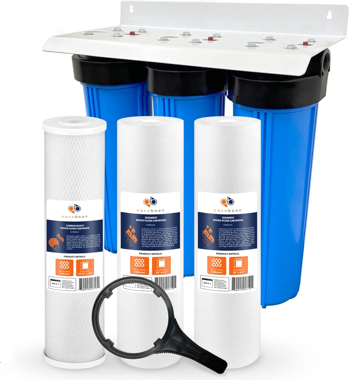 20" x 4.5" 3-Stage Whole House Water Filter System with Bracket and Sediment and Carbon 5 Micron O408