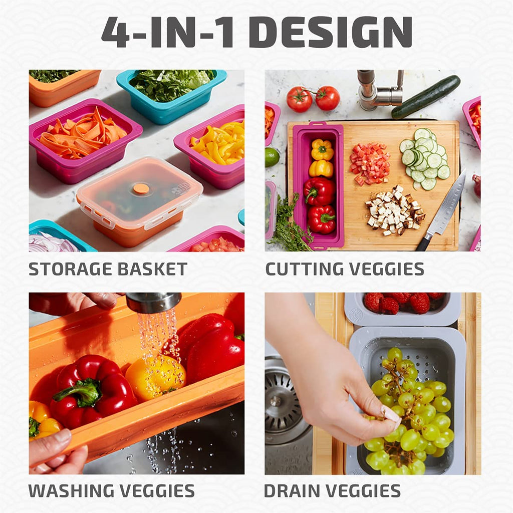 Bamboo Cutting Board With Containers Set Of 9 Over The Sink Chopping Board With Collapsible Strainers L714841