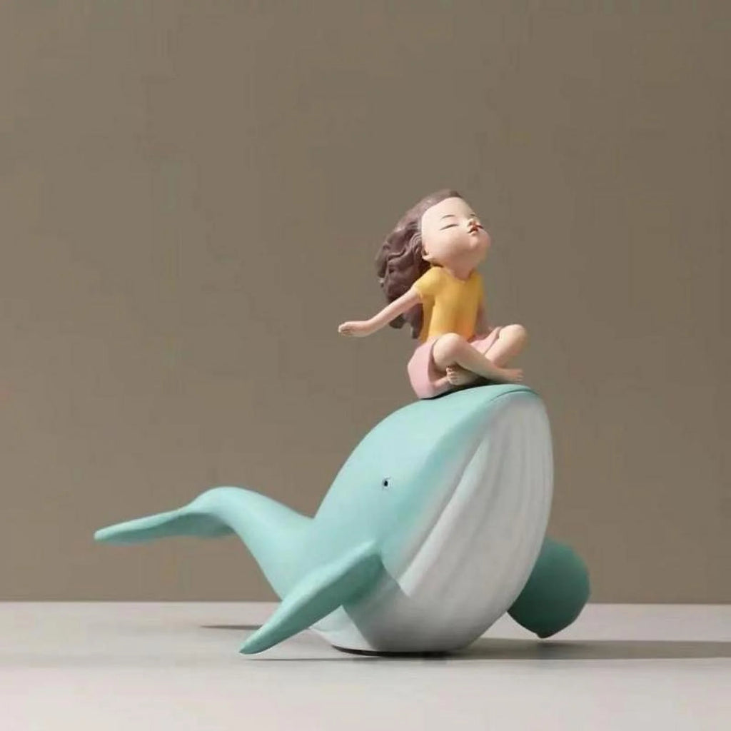 Nordic Girl and Whale Figurine Statue Sculpture H82543