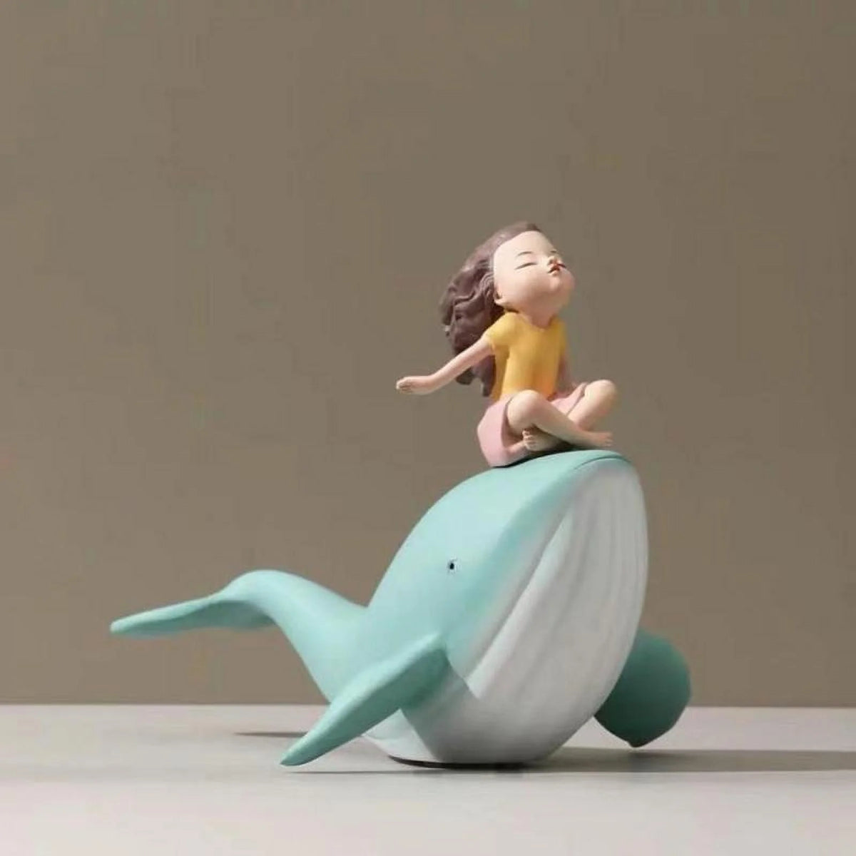 Nordic Girl and Whale Figurine Statue Sculpture H82543
