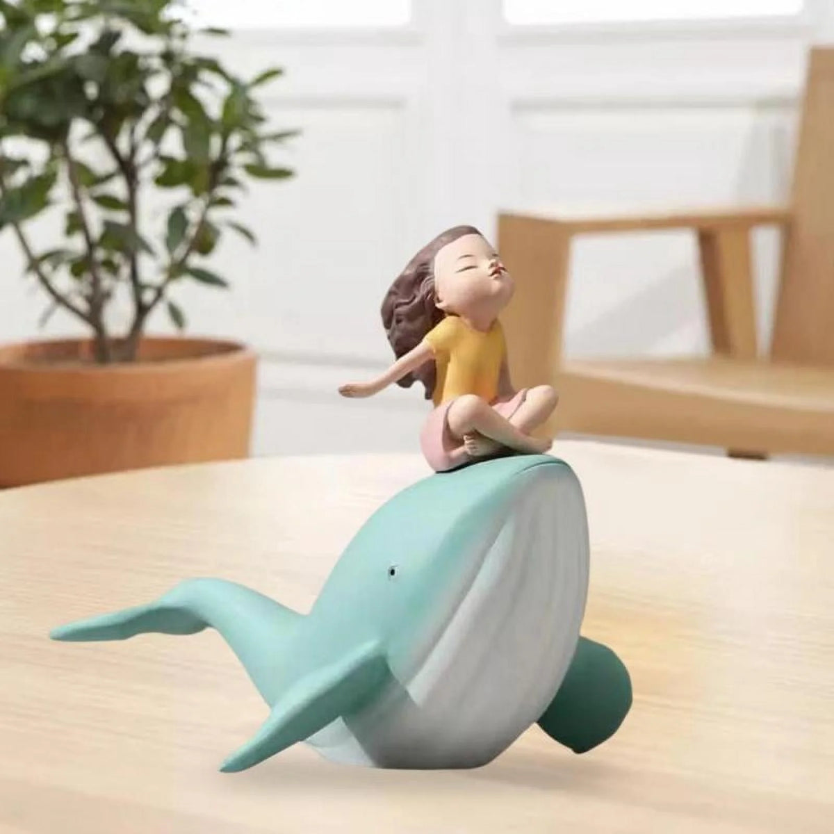Nordic Girl and Whale Figurine Statue Sculpture H82543