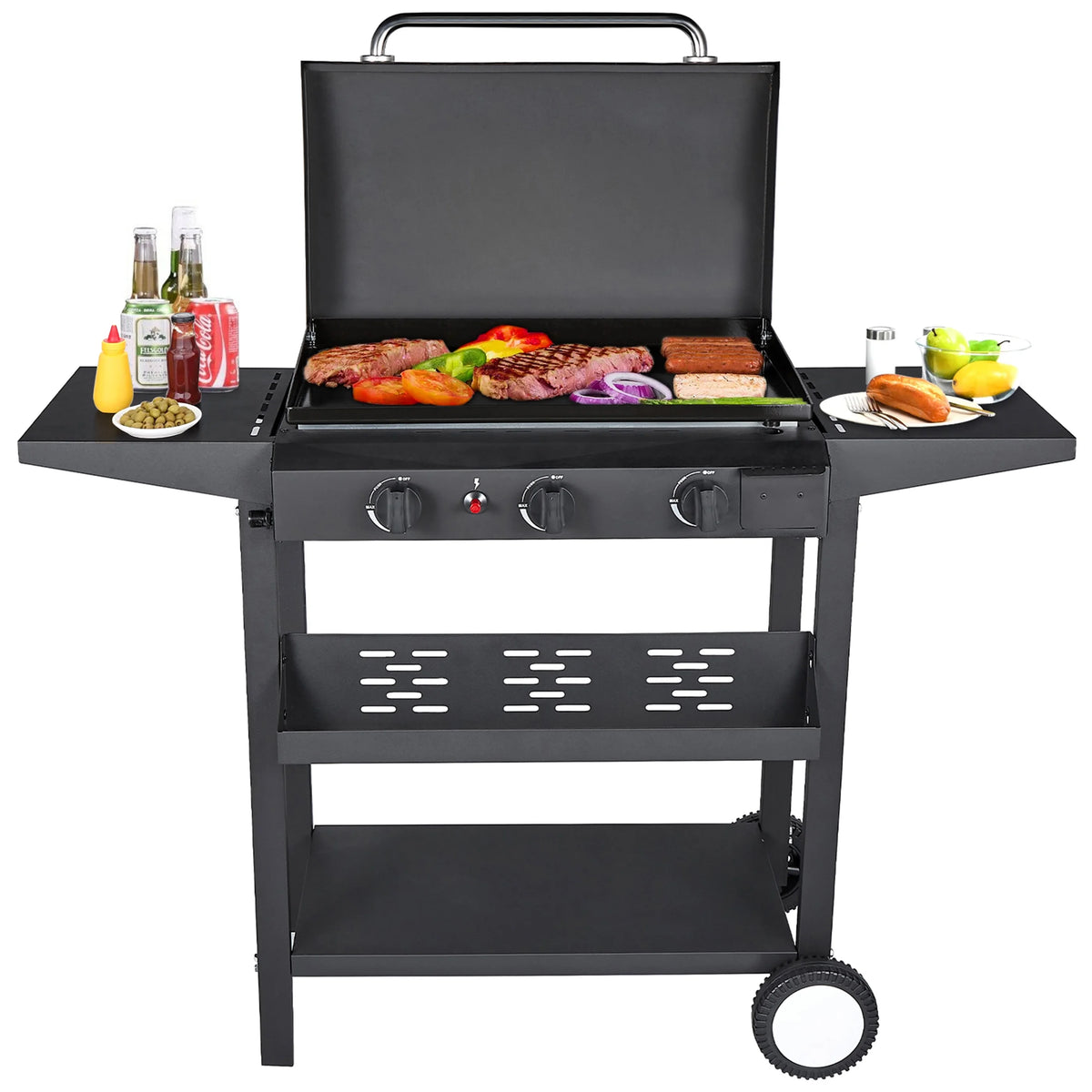 3 Burner Propane Gas Grill Stainless Steel 32,700 BTU Black D16300