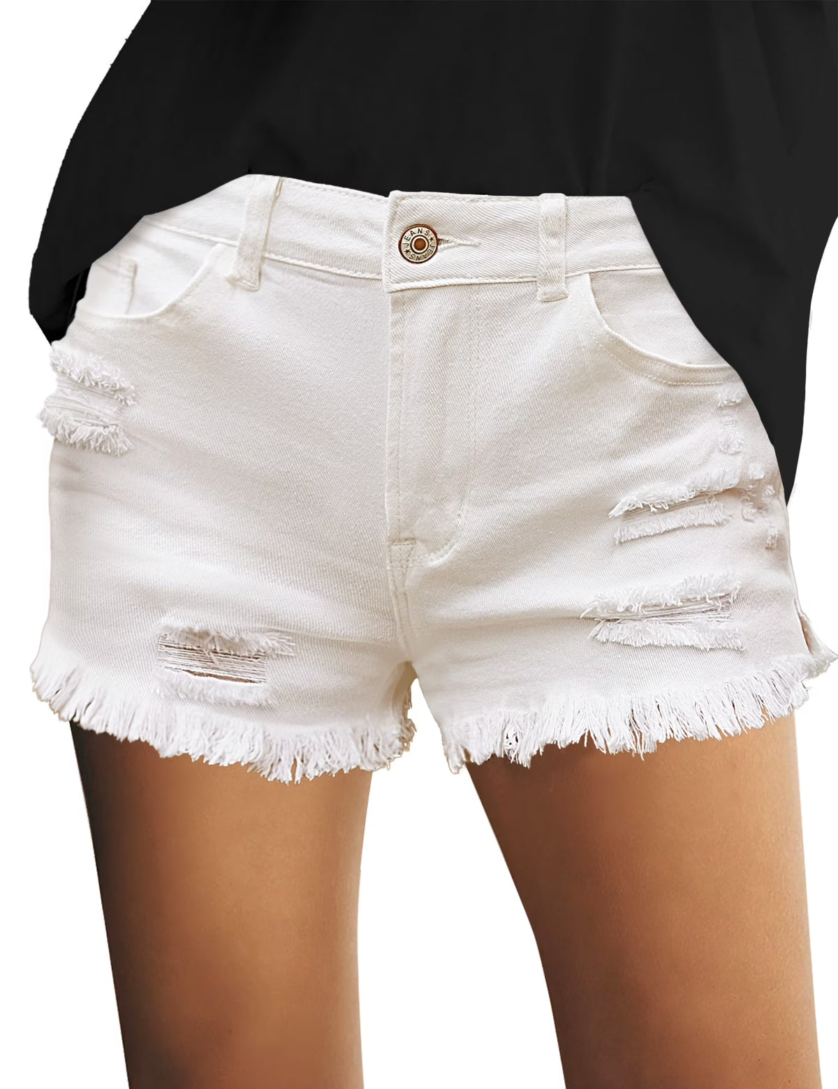 White Mid Rise Denim Shorts U27340