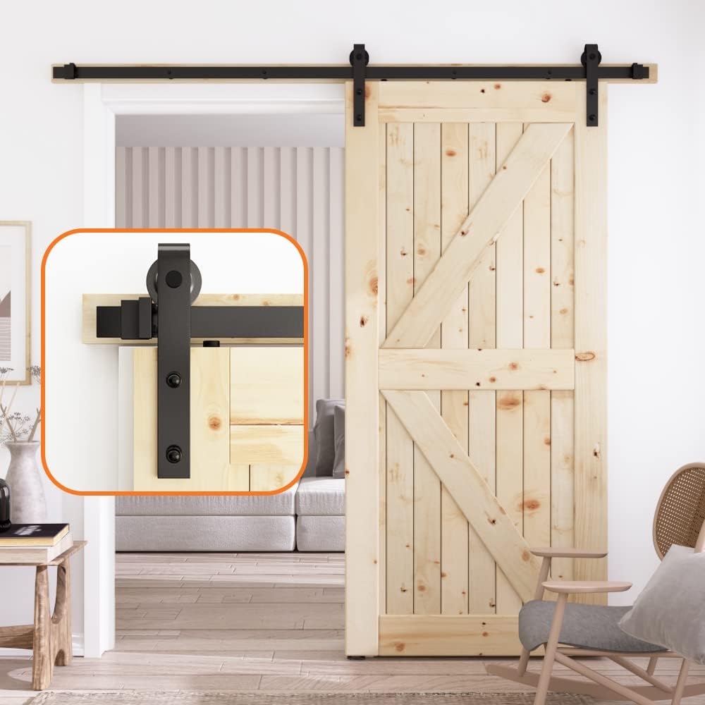 5FT Single Door Sliding Barn Door Hardware Track Kit Black Pack of 2 B7391