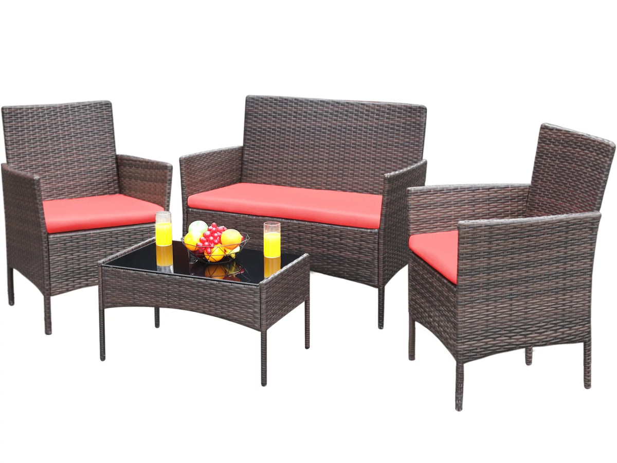 4 Pieces PE Rattan Wicker Patio Conversation Set D46065