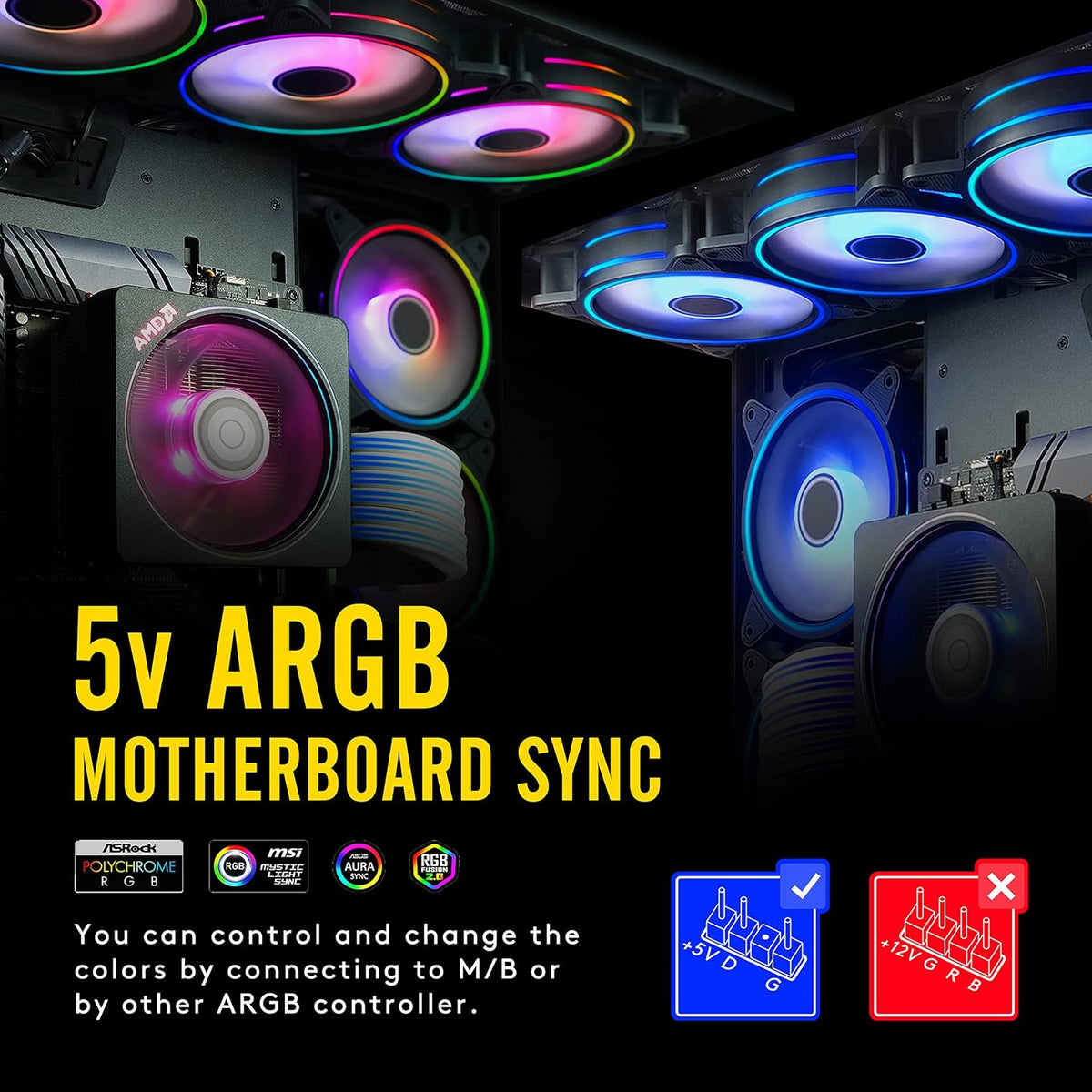 6 Pack 120mm RGB Addressable PC Case Fan with Hub and Remote P595234