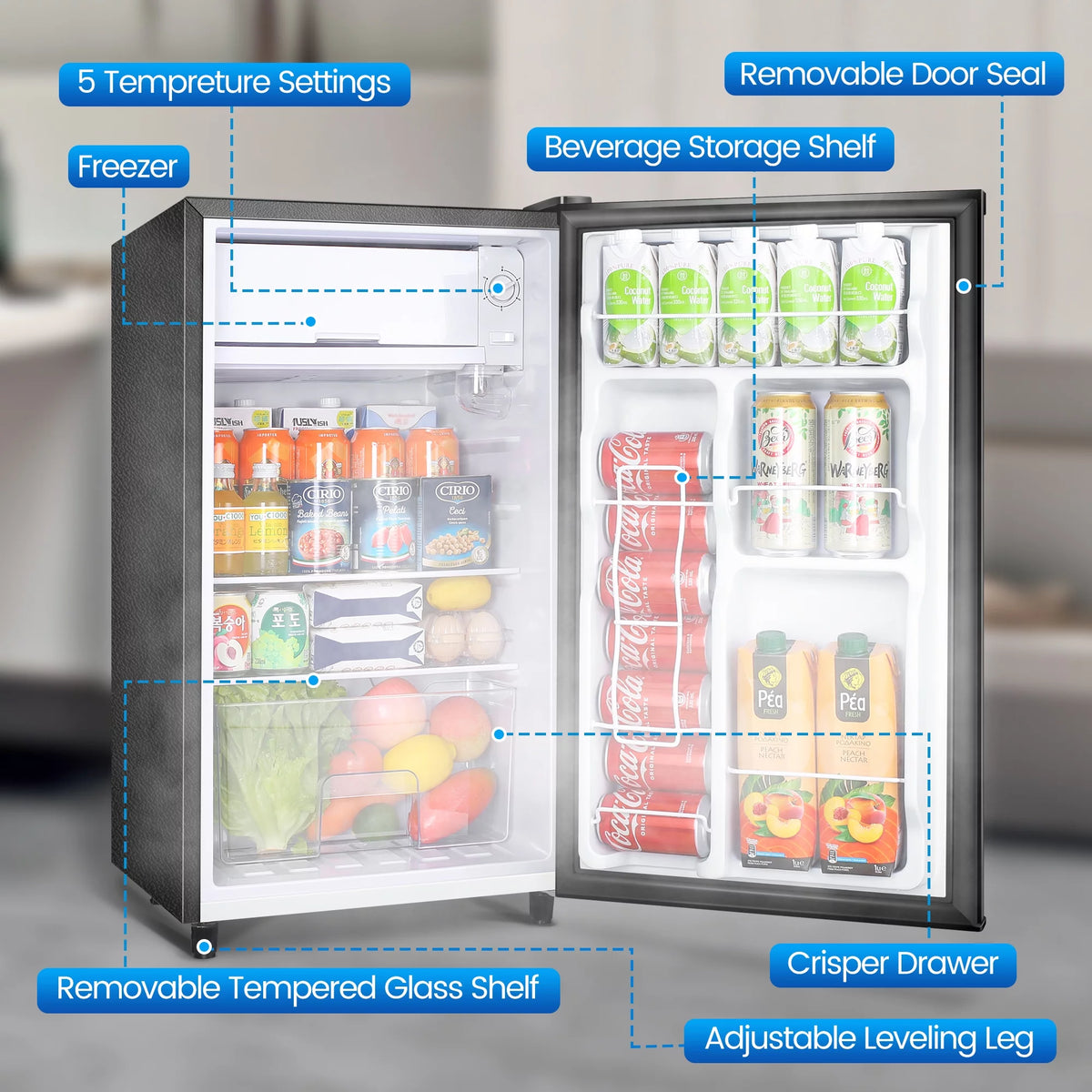 3.2 Cu ft Black One Door Mini Fridge D4318