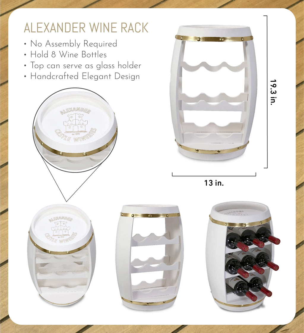 White and Gold Wooden Wine Rack for 8 Bottles A930306