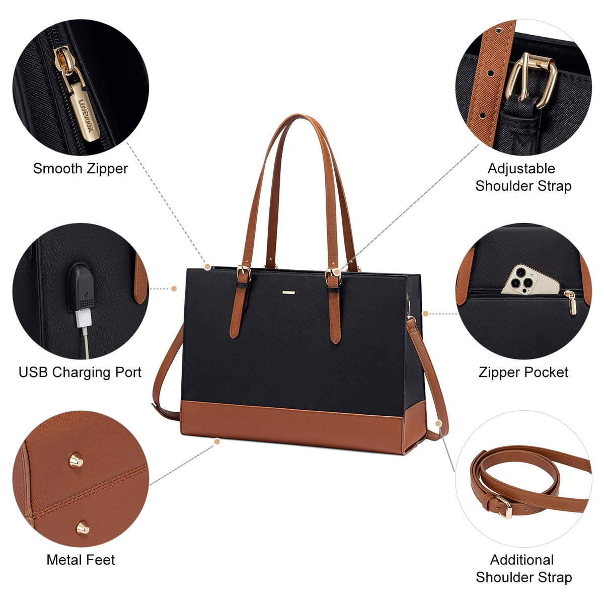 Leather Waterproof Laptop Tote Bag for 15.6 inch Computer Q473