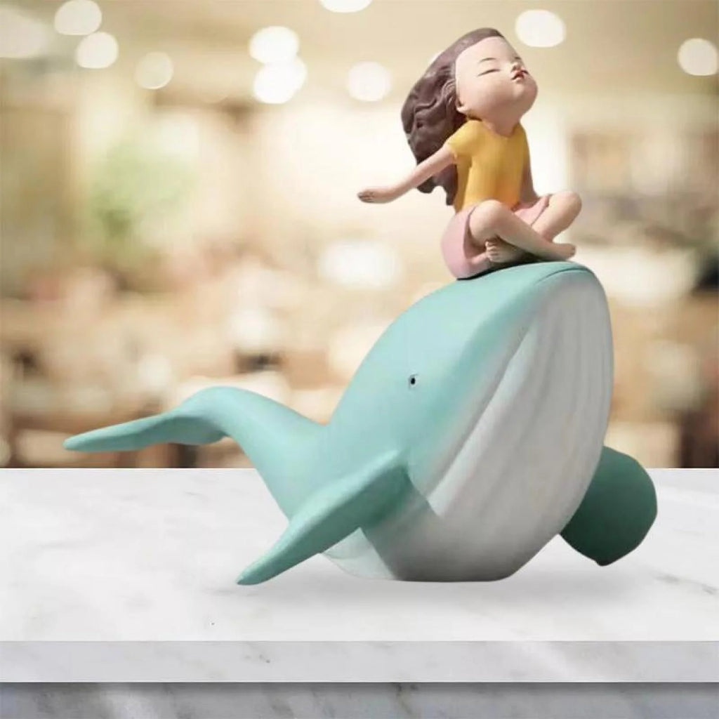 Nordic Girl and Whale Figurine Statue Sculpture H82543