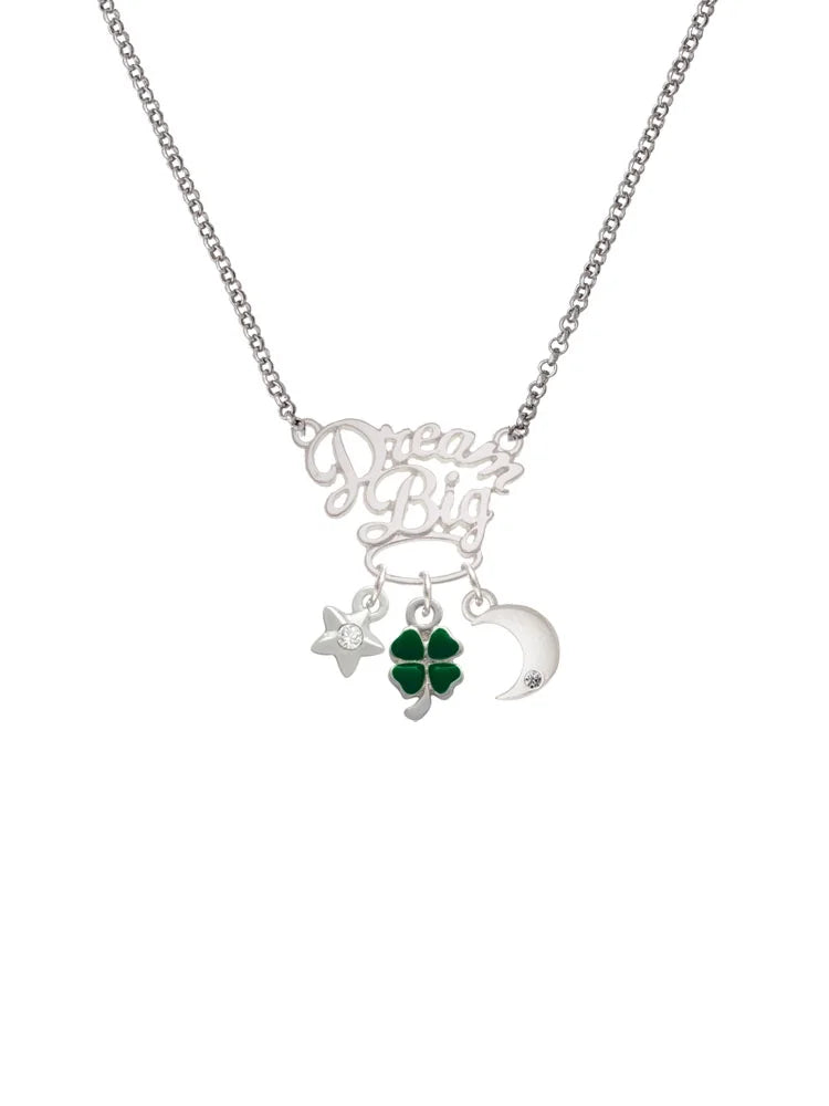 Silvertone Mini Green Four Leaf Clover Pendant Necklace, 25" L950