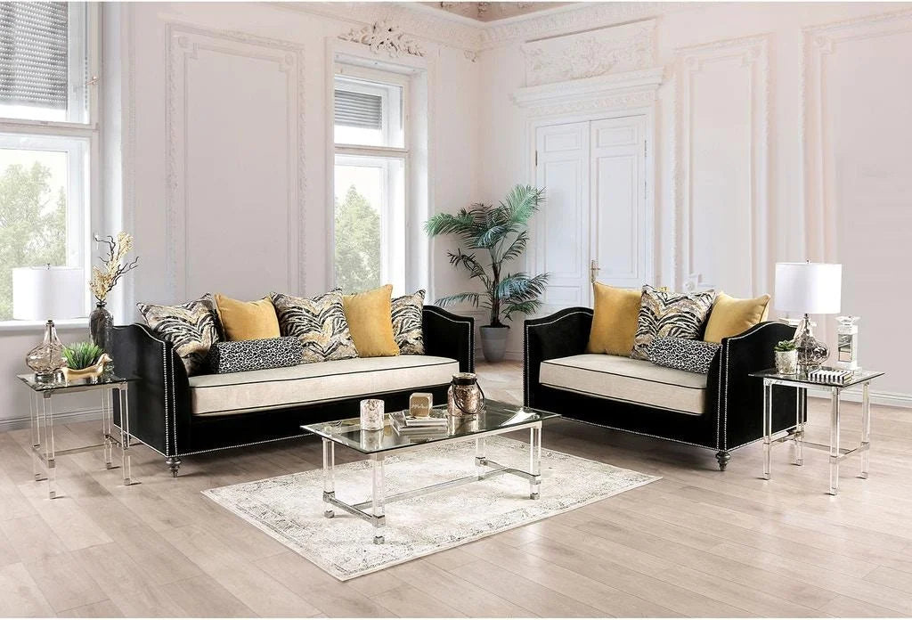 Beige & Black Microfiber Sofa and Loveseat D5200
