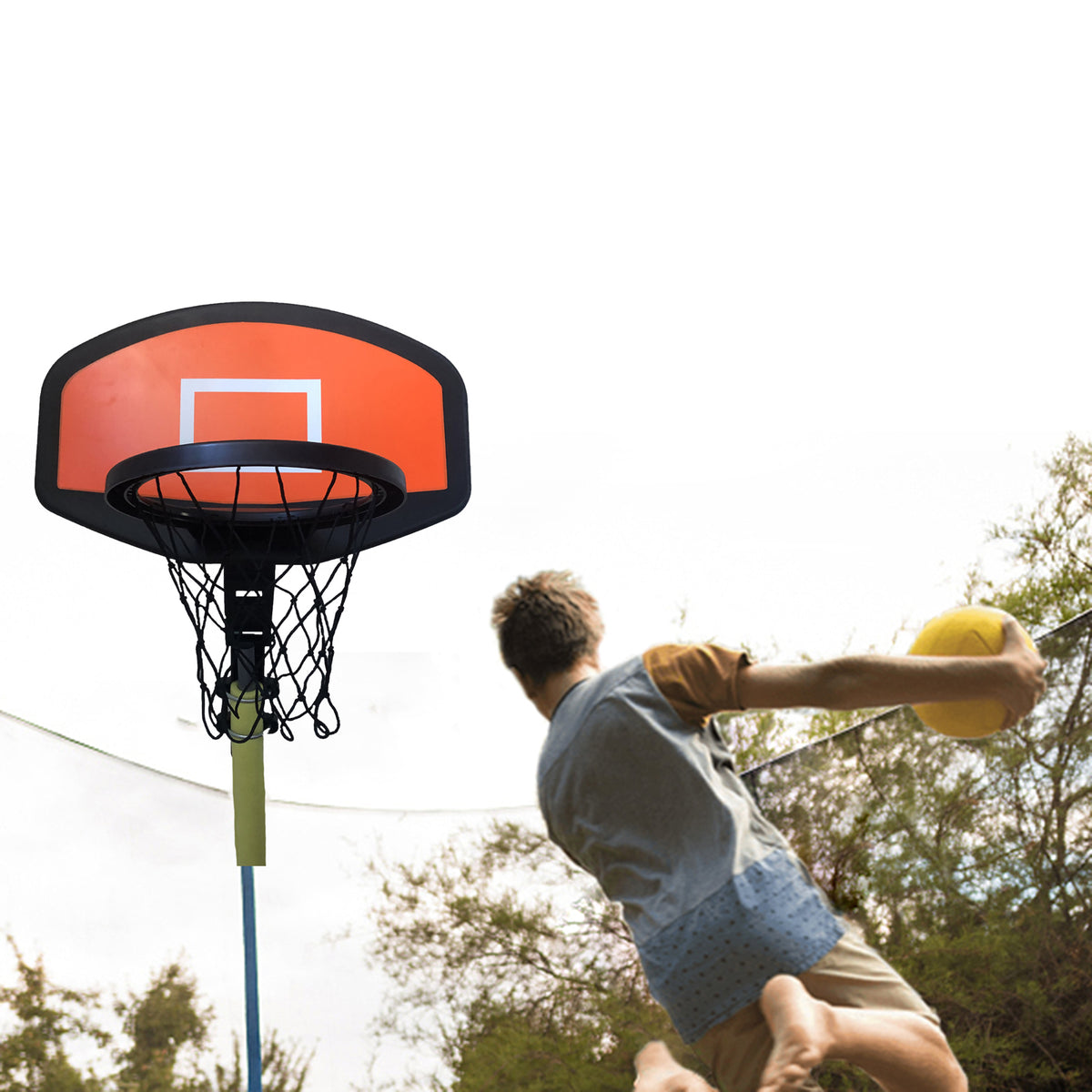 Basketball Hoop for Trampoline Backboard Toy Outdoor Sports Frame Attachment for Curved Pole E58968