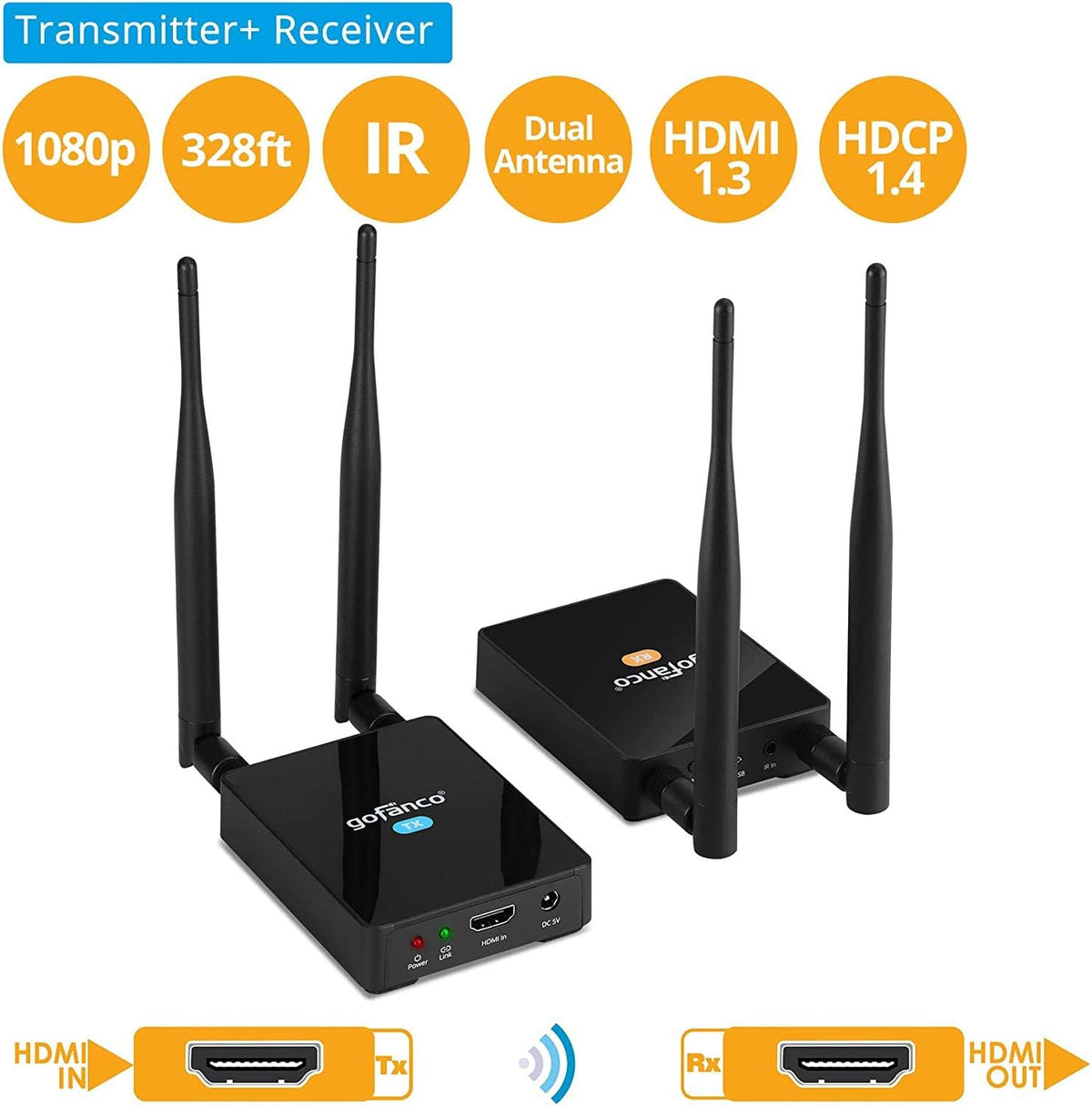 Wireless HDMI Extender Transmitter and Receiver Kit, Full HD 1080p, 328ft (100m) D54494