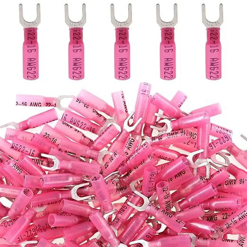 50pcs 22-16 Gauge Heat Shrink Fork Connectors Insulated Crimp Terminals Kit S46210
