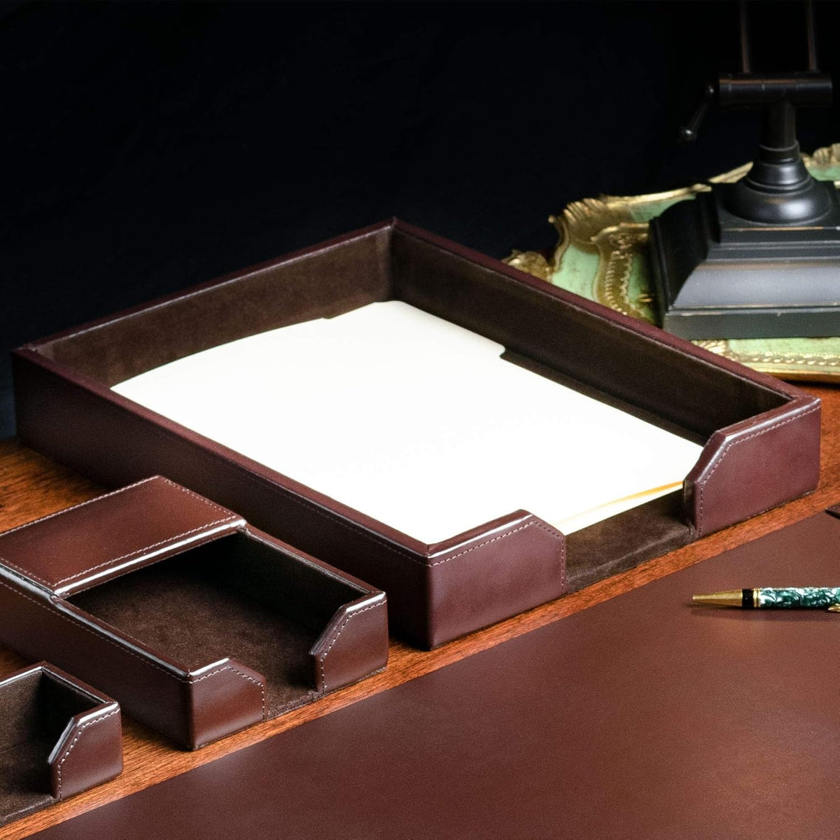 Dark Brown Bonded Leather Letter Tray Pack of 2 K739474