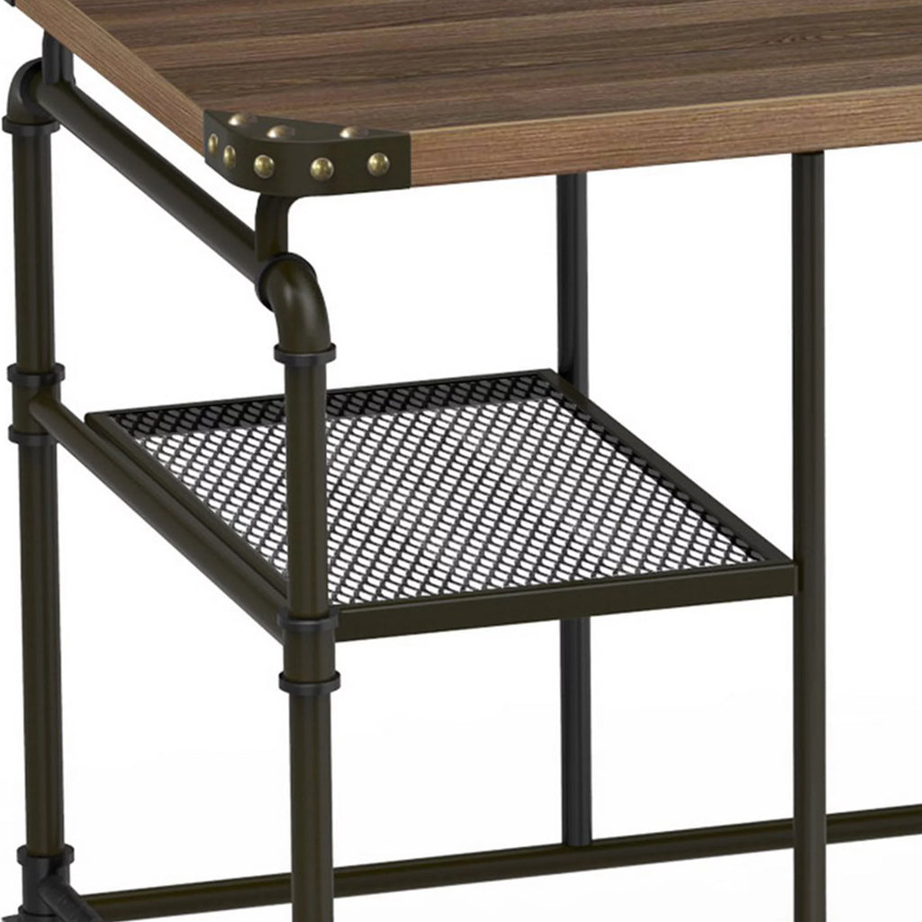Industrial Metal Writing Desk with Wooden Top A447561