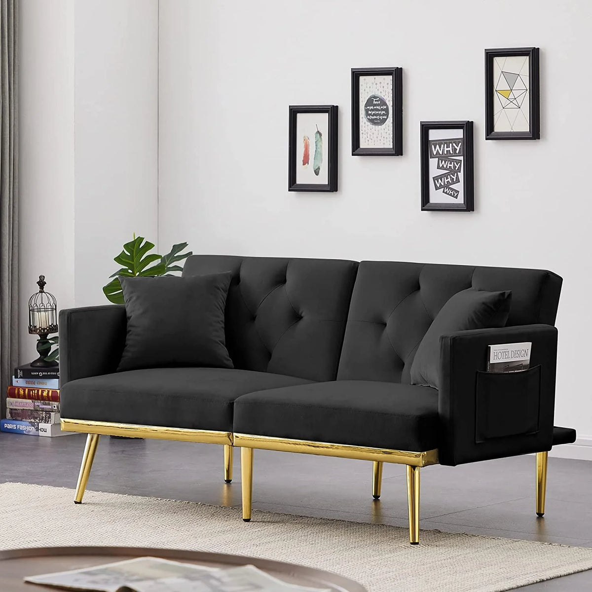 Convertible Velvet Sofa Bed with 2 Pillows G2270